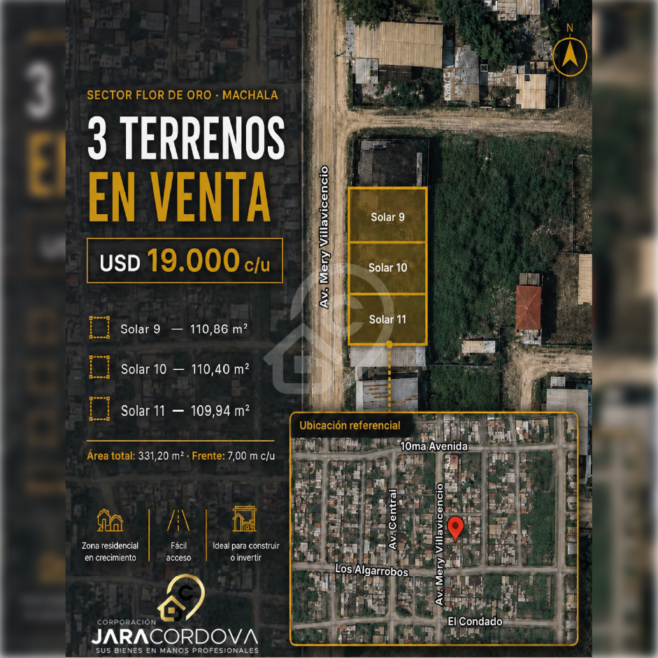 Terrenos en venta en Flor de Oro Machala – 3 solares disponibles