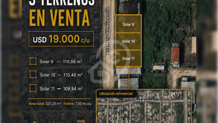 Terrenos en venta en Flor de Oro Machala – 3 solares disponibles